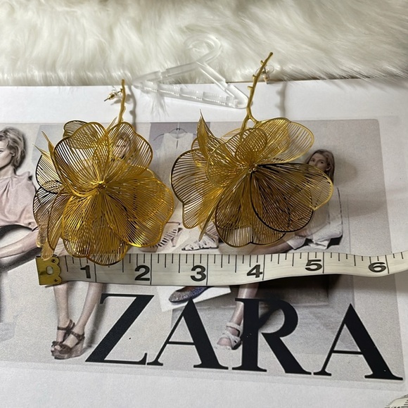 Zara Gold Branch Flower Drop Earrings - Picture 12 of 14